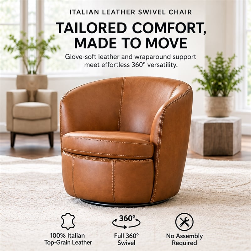 Parker Living Barolo Vintage Caramel Genuine Italian Leather Swivel Club Chair