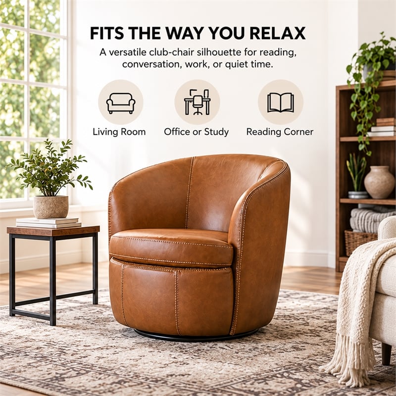 Parker Living Barolo Vintage Caramel Genuine Italian Leather Swivel Club Chair