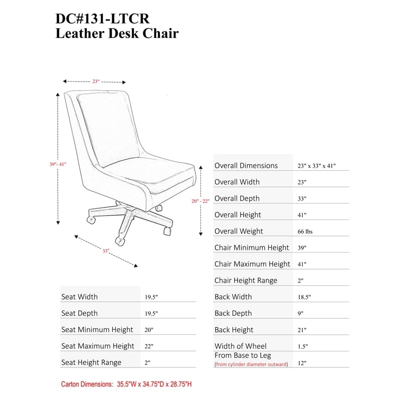 parker living leather upholstered desk chair w/rolling caster in lotus cream