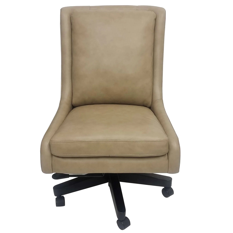 parker living leather upholstered desk chair w/rolling caster in lotus cream