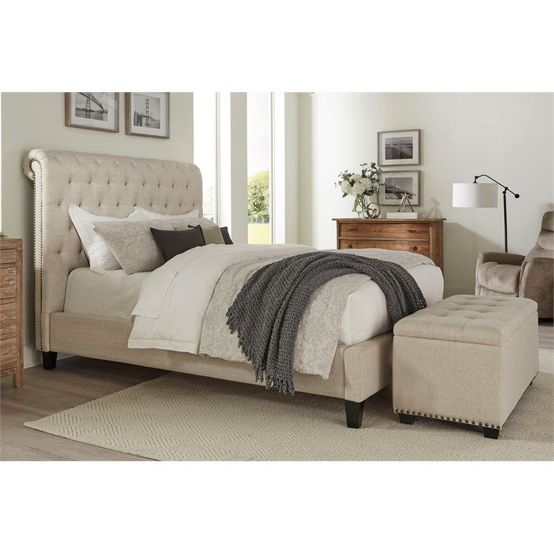 Parker Living Sleep Cameron Traditional Fabric Queen Bed in Downy Tan