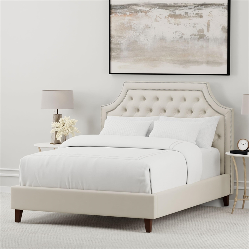 Parker Living Sleep Jasmine Traditional Velvet Fabric Cal King Bed in White