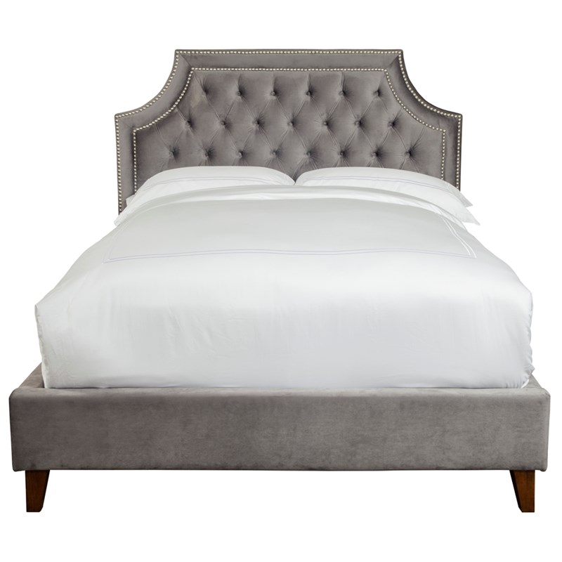 Parker Living Sleep Jasmine Traditional Velvet Fabric Cal King Bed in Gray