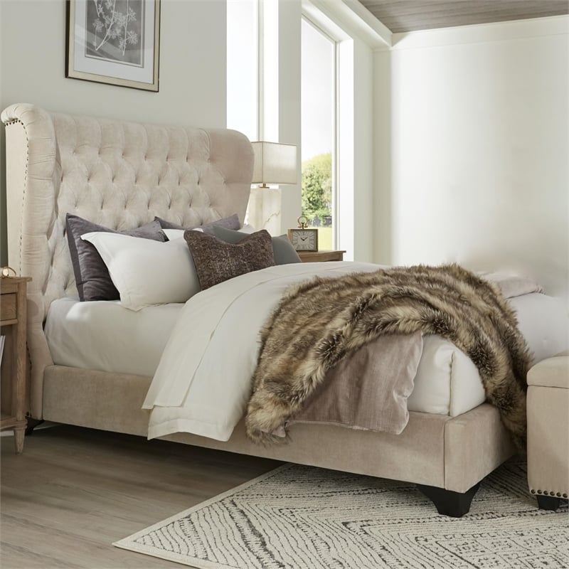 Parker Living Sleep Chloe Traditional Velvet Queen Bed in Meringue Tan