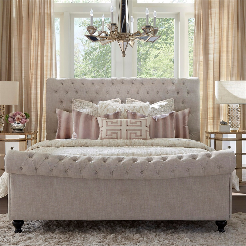 Parker Living Sleep Jackie Traditional Fabric Queen Bed in Crepe Beige