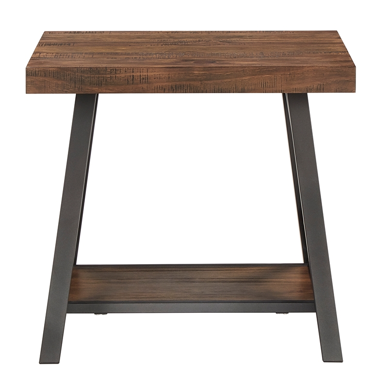 iNSPIRE Q X-Cross Base Modern Wood & Metal End Table with Shelf in Brown