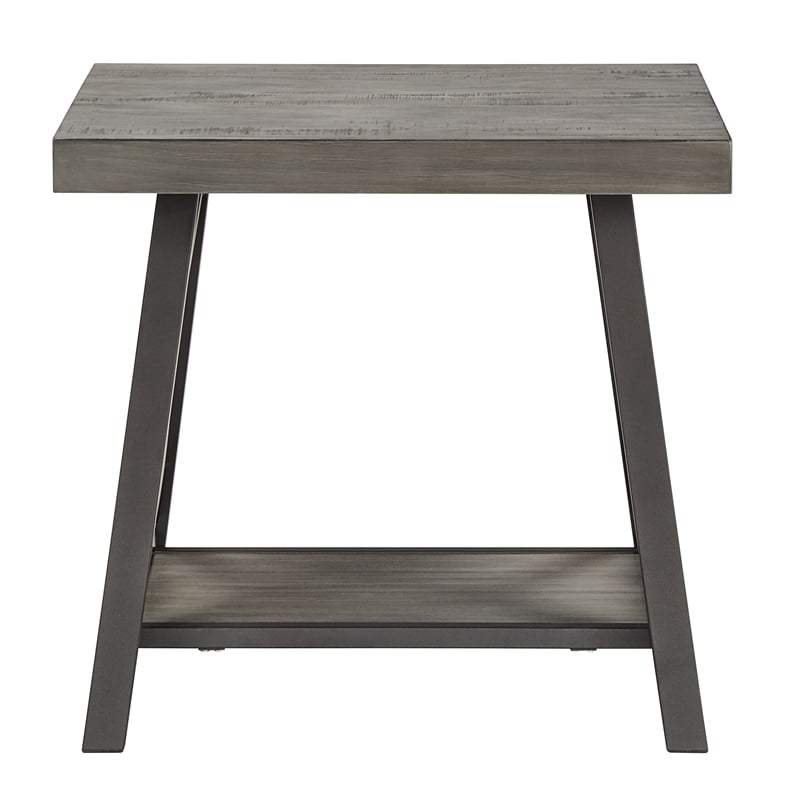 iNSPIRE Q X-Cross Base Modern Wood & Metal End Table with Shelf in Gray