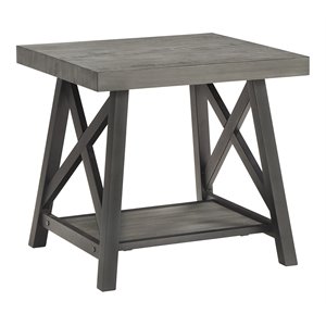 iNSPIRE Q X-Cross Base Modern Wood & Metal End Table with Shelf in Gray