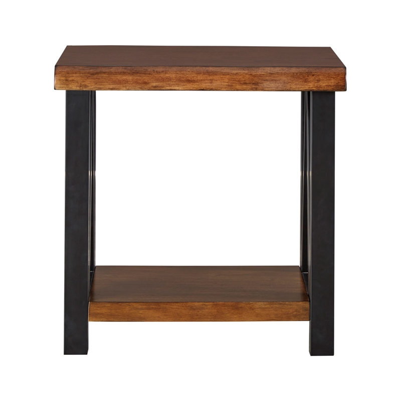 iNSPIRE Q Live Edge Modern Wood & Metal Accent Table in Brown/Black