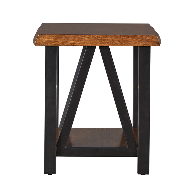 iNSPIRE Q Live Edge Modern Wood & Metal Accent Table in Brown/Black