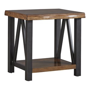 iNSPIRE Q Live Edge Modern Wood & Metal Accent Table in Brown/Black