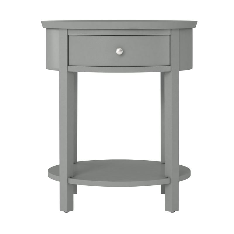 iNSPIRE Q 1-Drawer Oval Modern Wood End Table with Shelf in Frost Gray