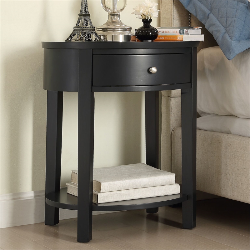 iNSPIRE Q 1-Drawer Oval Modern Wood End Table with Shelf in Vulcan Black