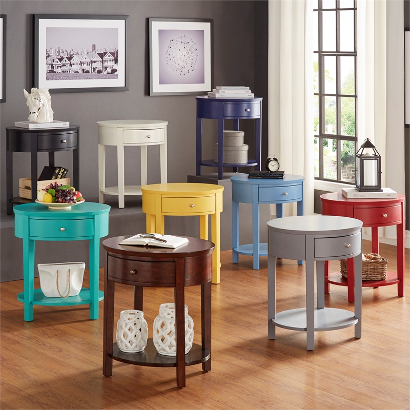 iNSPIRE Q 1-Drawer Oval Modern Wood End Table with Shelf in Vulcan Black