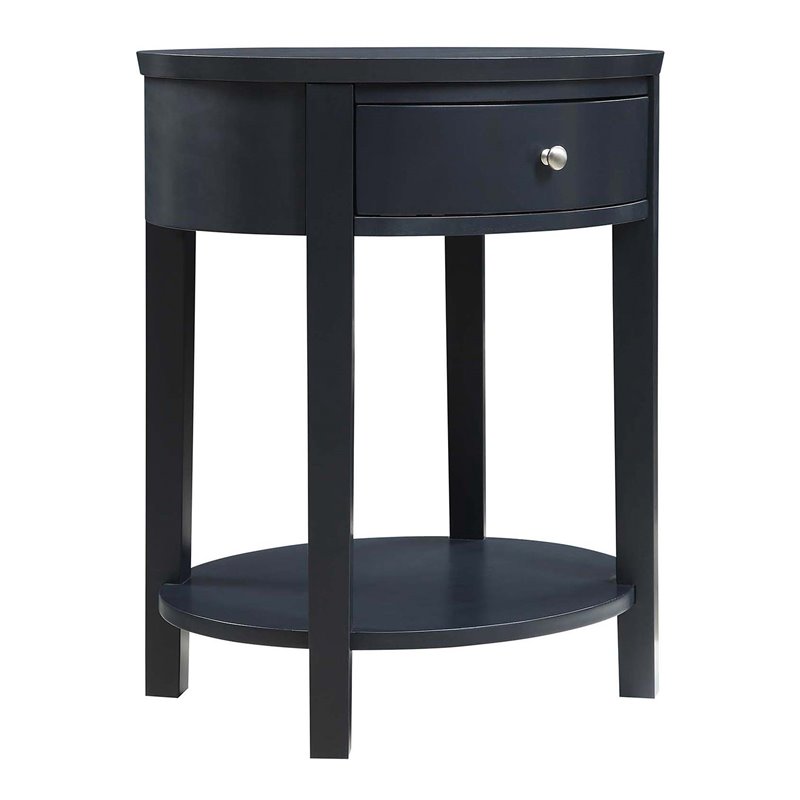 iNSPIRE Q 1-Drawer Oval Modern Wood End Table with Shelf in Vulcan Black