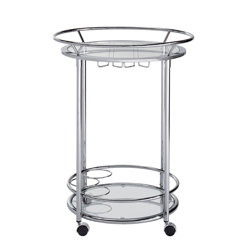 iNSPIRE Q Modern Metal & Glass Bar Cart with Wheels in Chrome/Clear