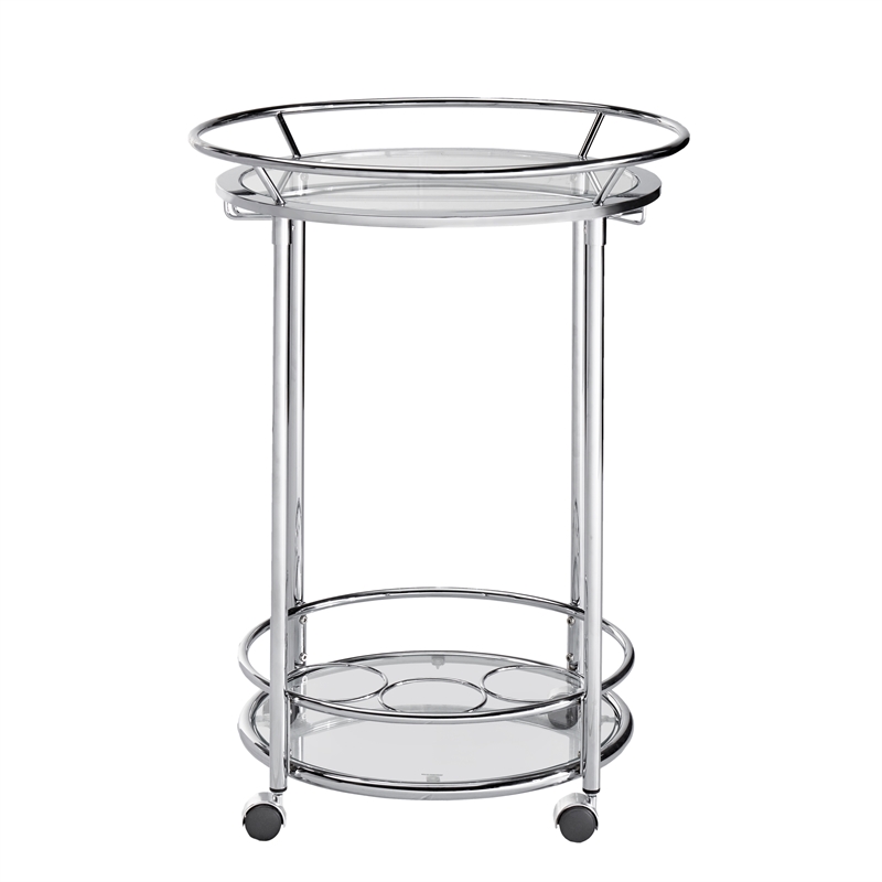 iNSPIRE Q Modern Metal & Glass Bar Cart with Wheels in Chrome/Clear