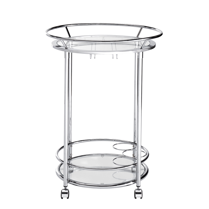 iNSPIRE Q Modern Metal & Glass Bar Cart with Wheels in Chrome/Clear