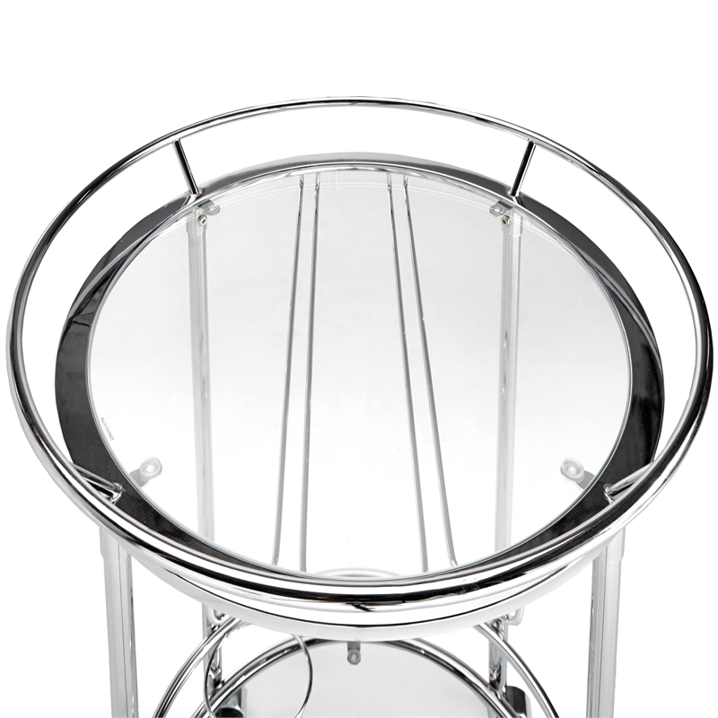 iNSPIRE Q Modern Metal & Glass Bar Cart with Wheels in Chrome/Clear