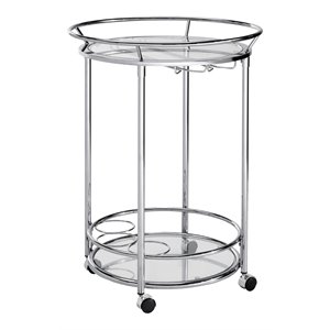 iNSPIRE Q Modern Metal & Glass Bar Cart with Wheels in Chrome/Clear