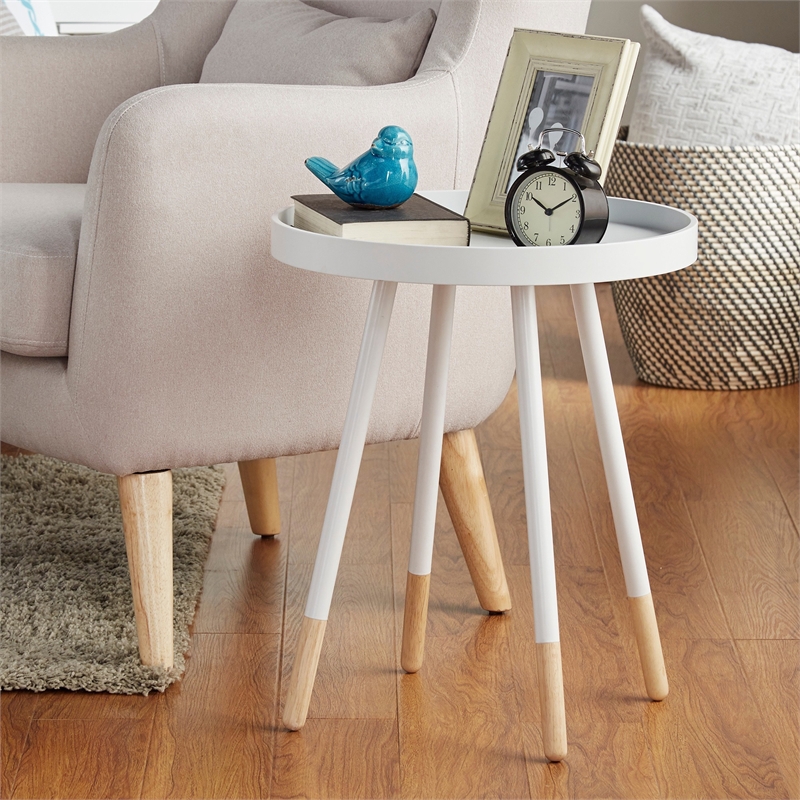 iNSPIRE Q Paint-Dipped Round Tray-Top Modern Metal End Table in White