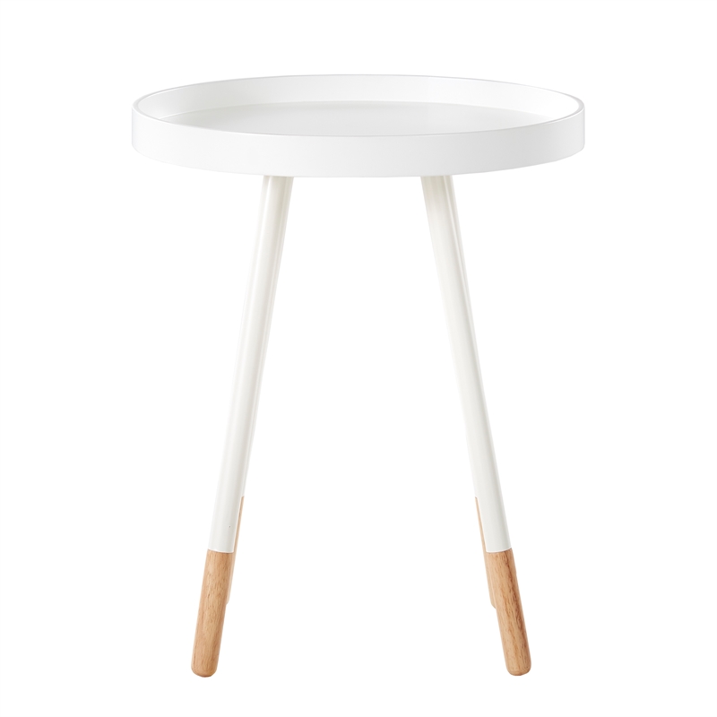 iNSPIRE Q Paint-Dipped Round Tray-Top Modern Metal End Table in White