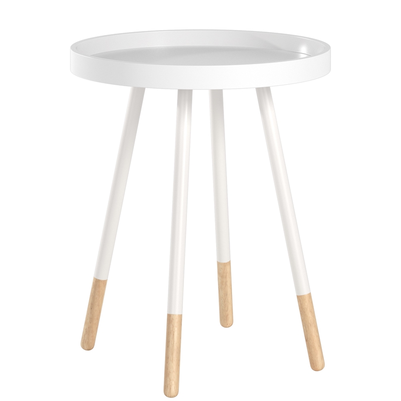iNSPIRE Q Paint-Dipped Round Tray-Top Modern Metal End Table in White