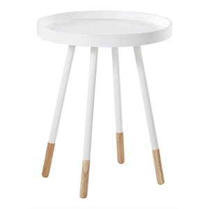 iNSPIRE Q Paint-Dipped Round Tray-Top Modern Metal End Table in White