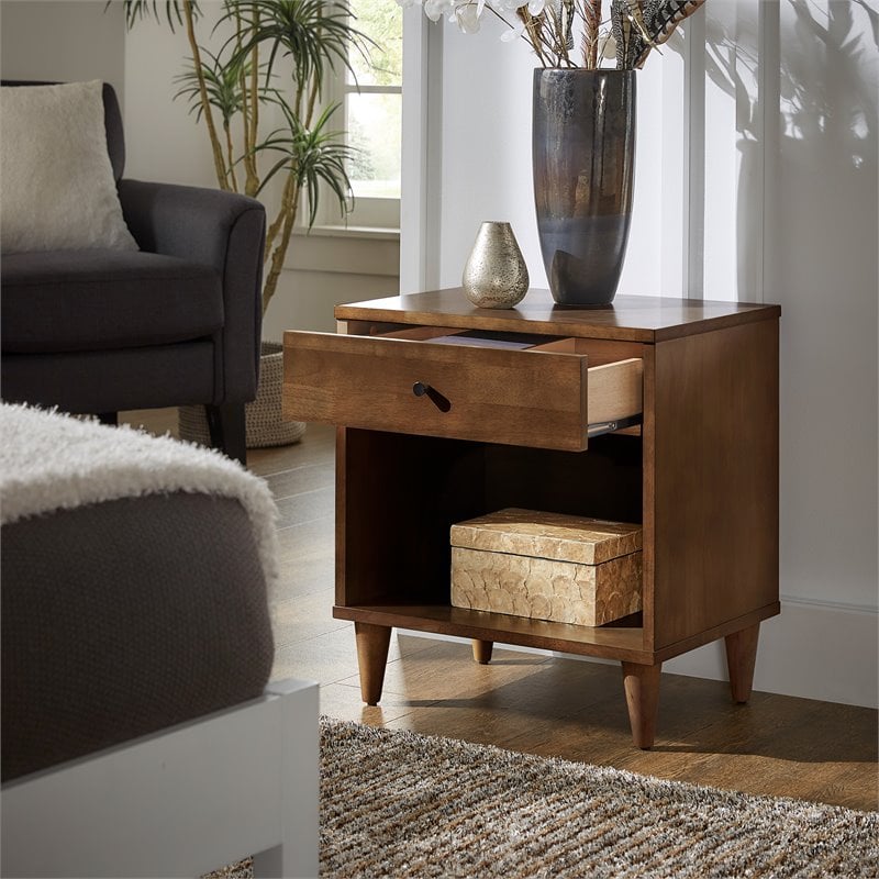 iNSPIRE Q 1-Drawer Modern Wood Nightstand w/ Lower Cubby in Tobacco