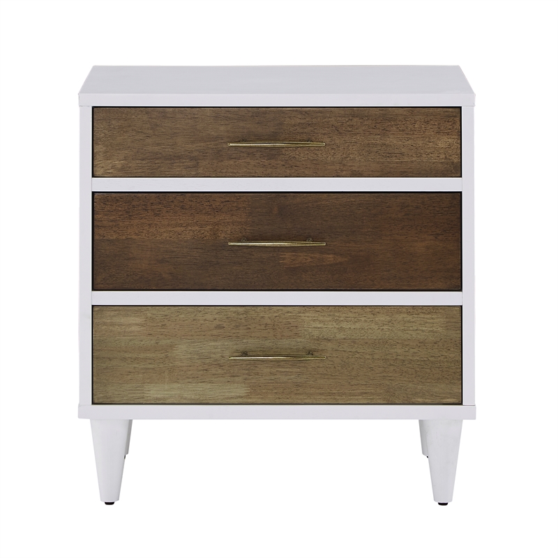 iNSPIRE Q 3-Drawer Modern Wood & Metal Nightstand in White/Natural