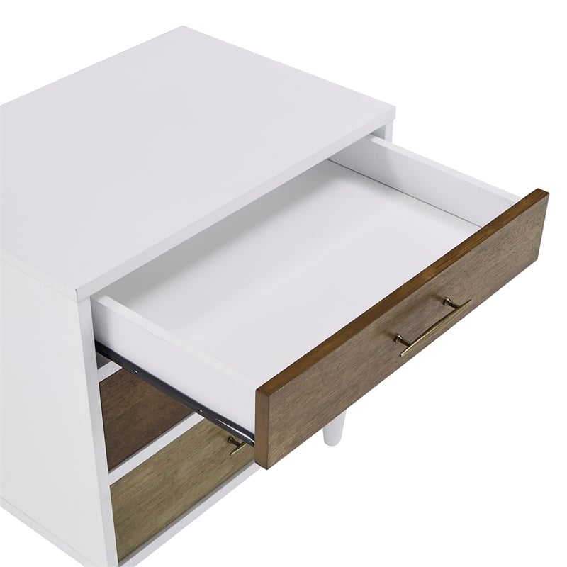 iNSPIRE Q 3-Drawer Modern Wood & Metal Nightstand in White/Natural