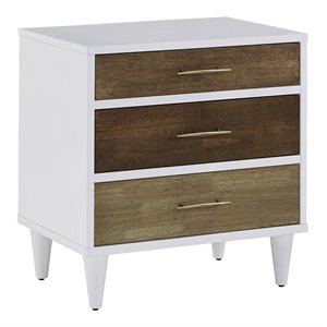 inspire q 3-drawer modern wood & metal nightstand in white/natural
