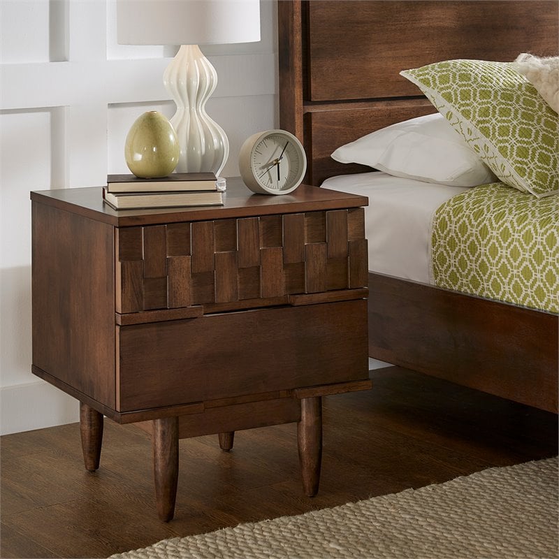 iNSPIRE Q 2-Drawer Geometric Ridges Mid-Century Wood Nightstand in Tobacco