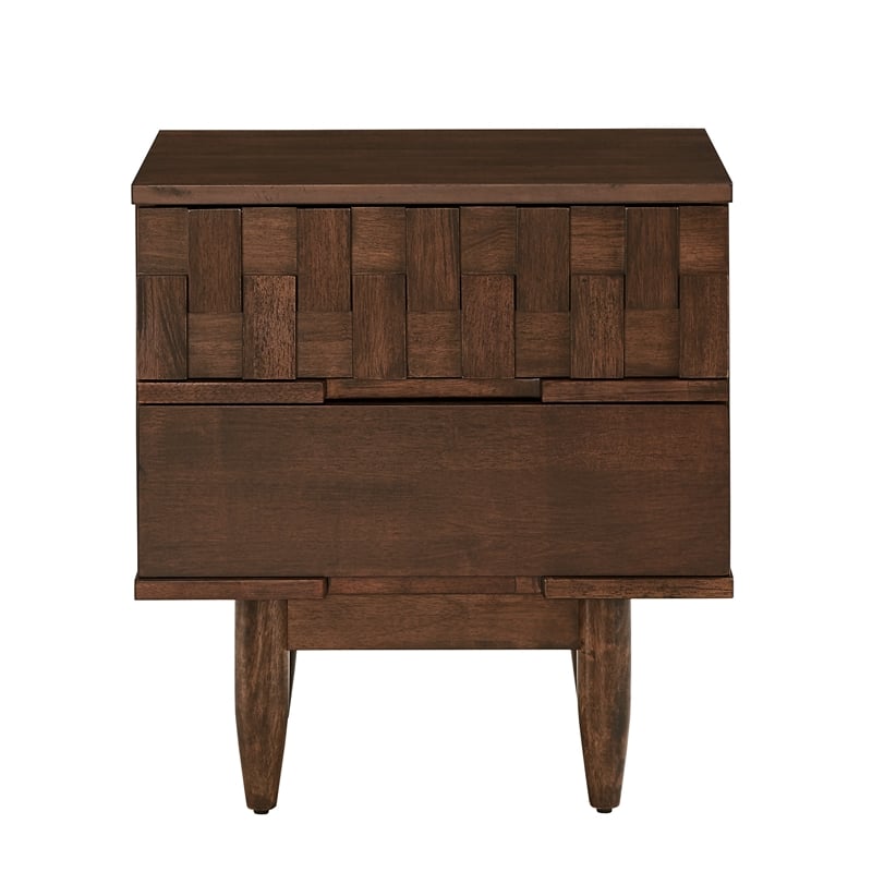 iNSPIRE Q 2-Drawer Geometric Ridges Mid-Century Wood Nightstand in Tobacco