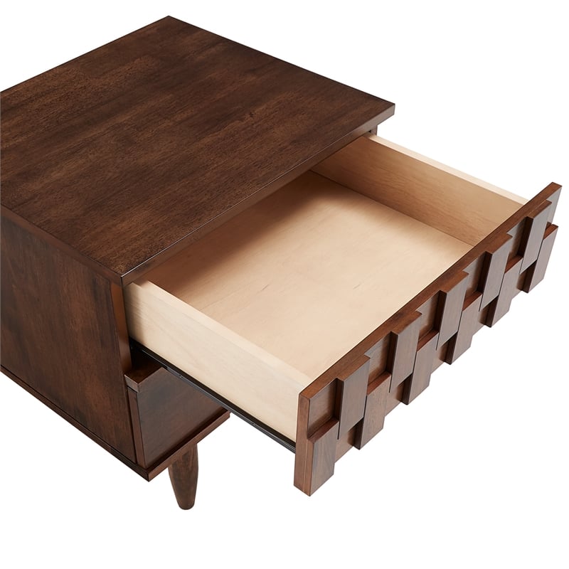iNSPIRE Q 2-Drawer Geometric Ridges Mid-Century Wood Nightstand in Tobacco