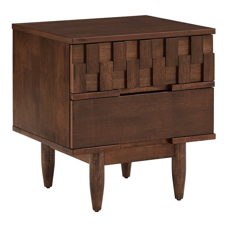 iNSPIRE Q 2-Drawer Geometric Ridges Mid-Century Wood Nightstand in Tobacco