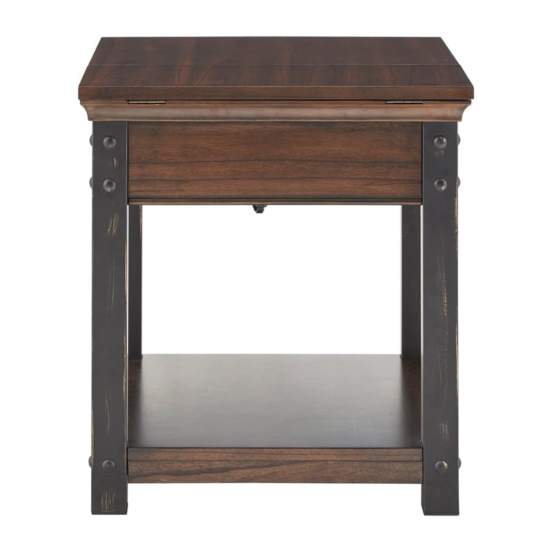 iNSPIRE Q 1-Drawer Traditional Wood & Metal End Table in Red Cherry