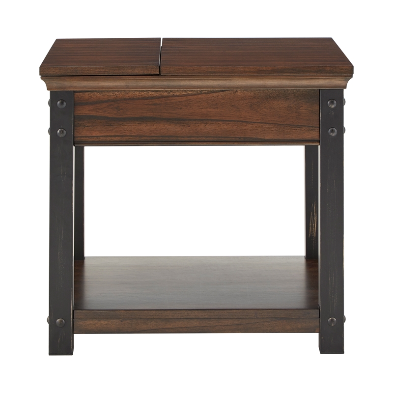 iNSPIRE Q 1-Drawer Traditional Wood & Metal End Table in Red Cherry