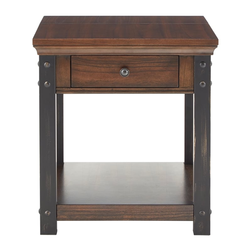 iNSPIRE Q 1-Drawer Traditional Wood & Metal End Table in Red Cherry