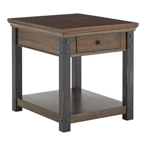 iNSPIRE Q 1-Drawer Traditional Wood & Metal End Table in Red Cherry