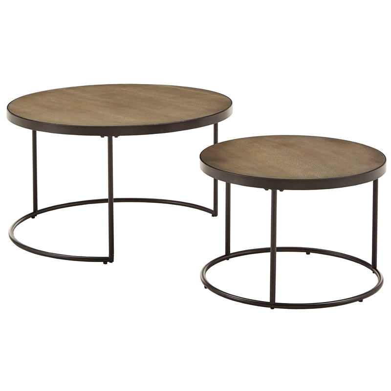 iNSPIRE Q Round Faux Stingray & Wood Nesting Coffee Table in Black