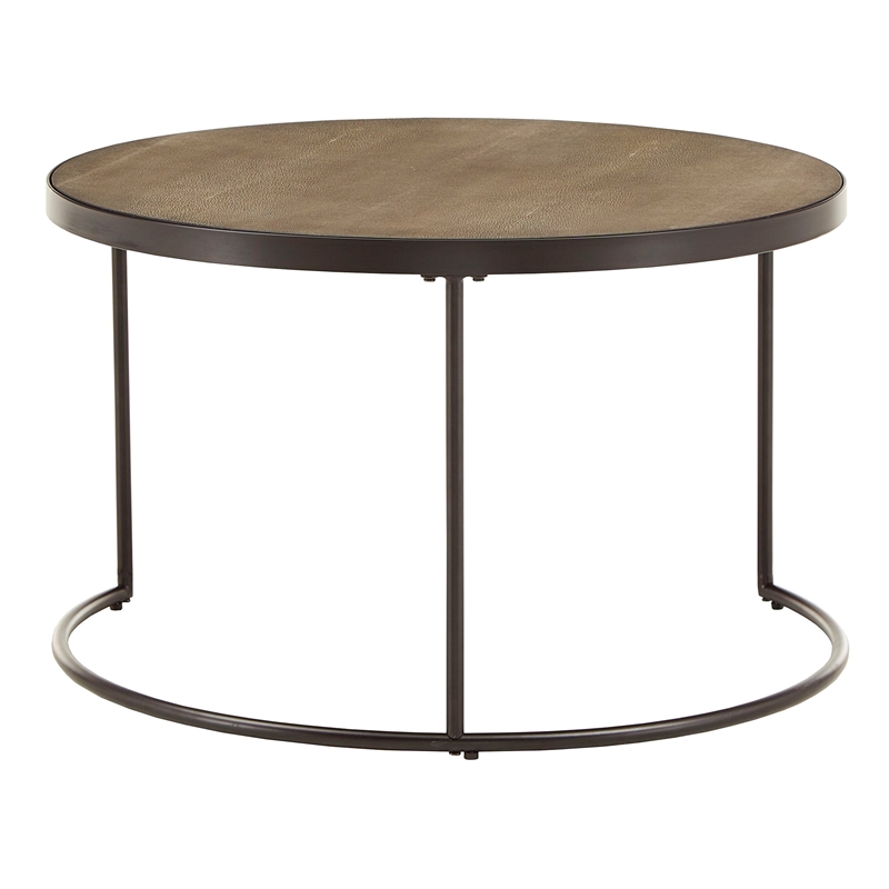 iNSPIRE Q Round Faux Stingray & Wood Nesting Coffee Table in Black
