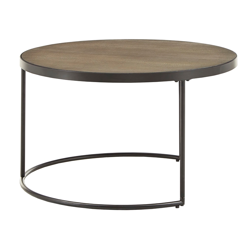 iNSPIRE Q Round Faux Stingray & Wood Nesting Coffee Table in Black