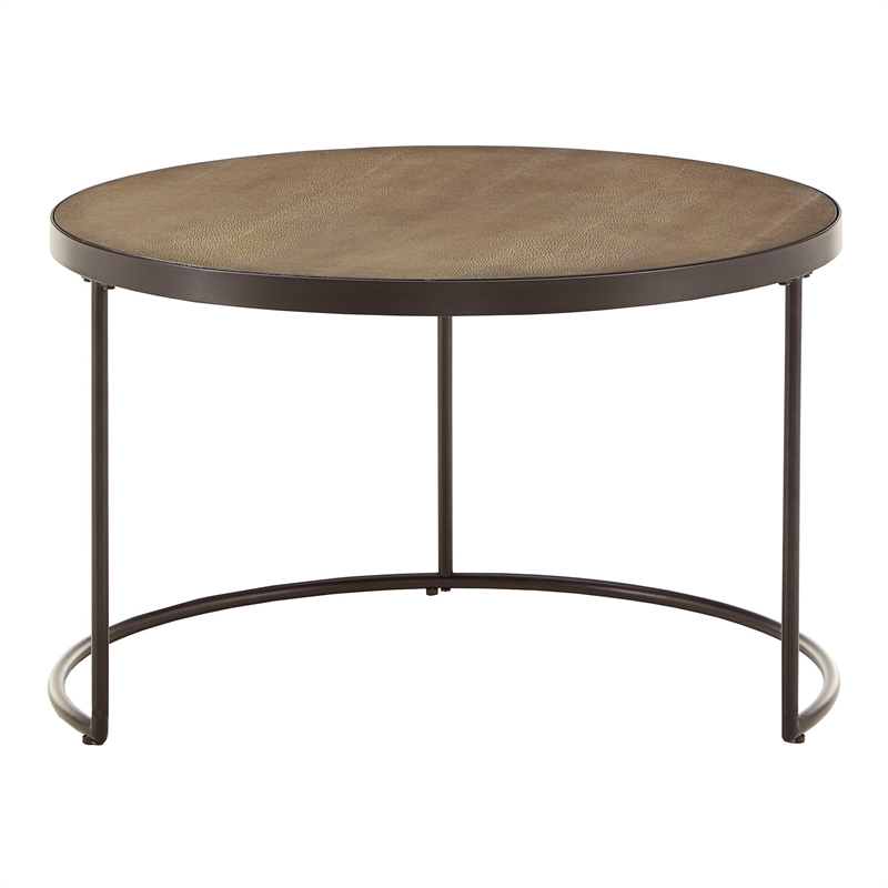 iNSPIRE Q Round Faux Stingray & Wood Nesting Coffee Table in Black