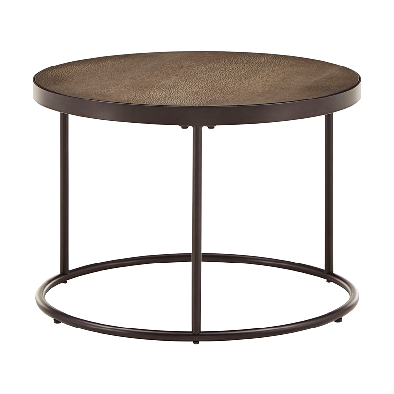 iNSPIRE Q Round Faux Stingray & Wood Nesting Coffee Table in Black