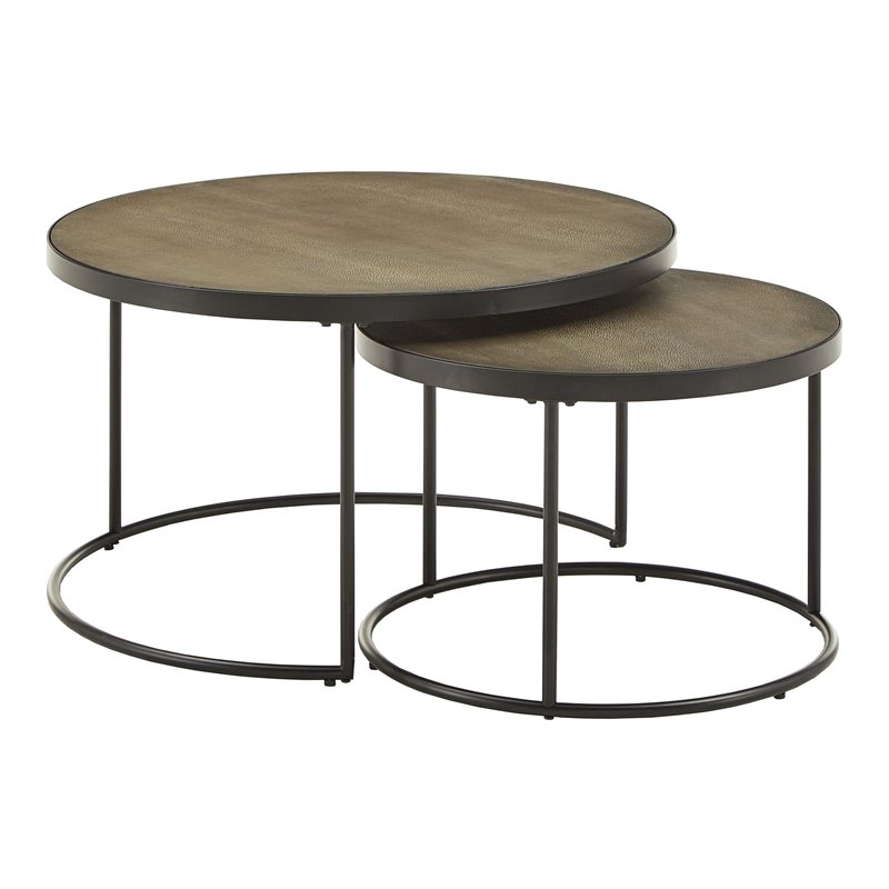 iNSPIRE Q Round Faux Stingray & Wood Nesting Coffee Table in Black