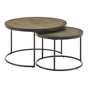 iNSPIRE Q Round Faux Stingray & Wood Nesting Coffee Table in Black