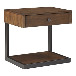 inspire q 1-drawer modern wood & metal nightstand in walnut/black