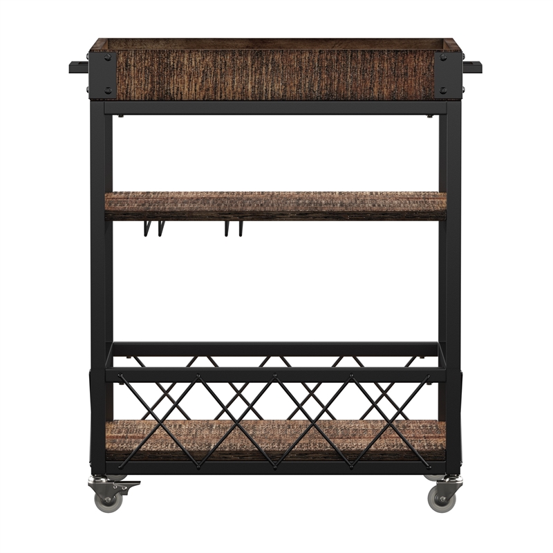 iNSPIRE Q Wood Bar Cart with Wine Inserts & Removable Tray Top in Brown/Black