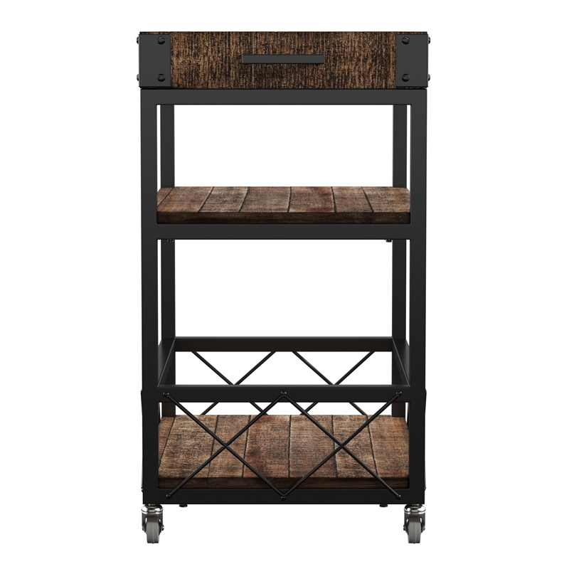 iNSPIRE Q Wood Bar Cart with Wine Inserts & Removable Tray Top in Brown/Black
